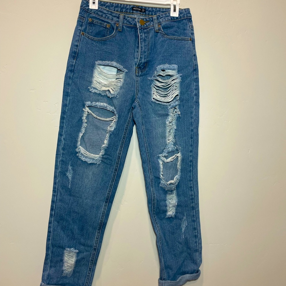 NastyGal Distressed Mom Jeans 10 w Tags